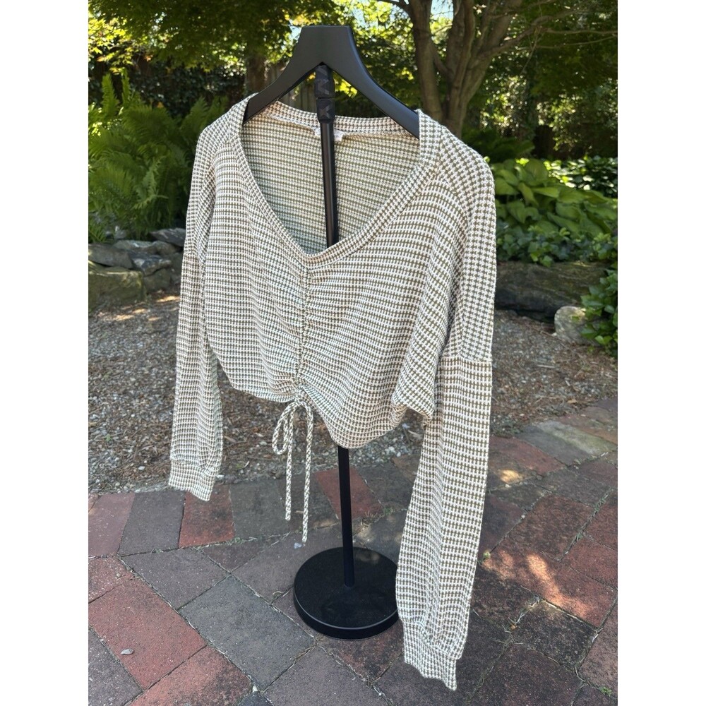 Endless Blue Crop Top Long Sleeve Women’s S Green & Cream
